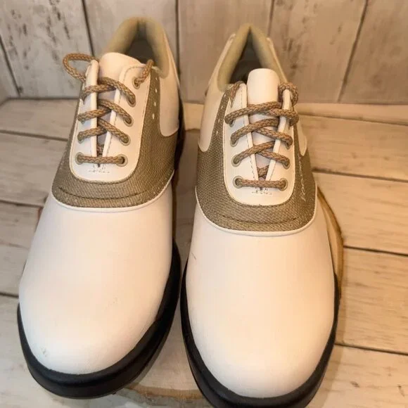Footjoy Greenjoys Womens Golf Shoes White Beige 48401 Lace Up Spikes Size 8 M - Picture 6 of 11